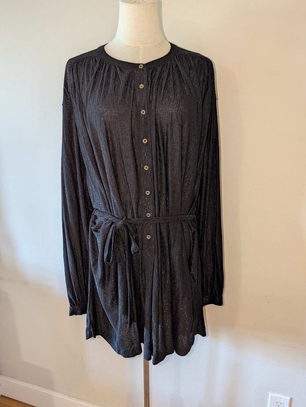 French Connection Patterned Black Tunic/Dress With Waist Tie
